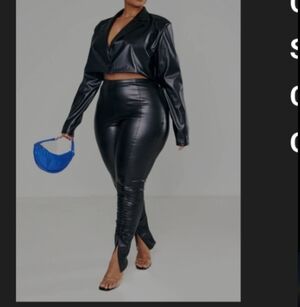 PrettyLittleThing Black Faux Leather Cropped Blazer